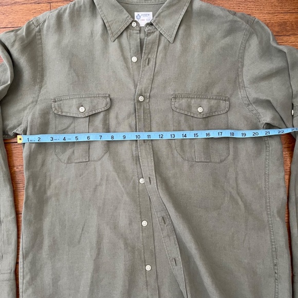 EUC - J.Crew Men's Olive Green Linen Military Shirt Size L - Picture 5 of 9